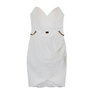Elisabetta Franchi Korte Gedrapeerde Jurk met Gouden Kettingen - Dames - Korte kleedjes - Wit - XS - Kleedjes