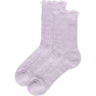 MeMoi Heart Ruffle Cuff Cotton Blend Pointelle Crew Socks in Purple Heather at Nordstrom, Size 9