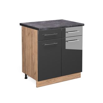 Vicco Mueble Bajo De Cocina Fame-line, Antracita Alto Brillo, 80 Cm, Et Antracita