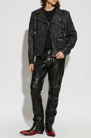 Dsquared2 Leather Jacket With A Vintage Effect, Mens, Black