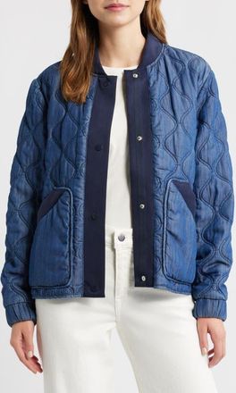 Bernardo Rib Trim Denim Quilted Liner Jacket in Denim Blue W Navy Scuba at Nordstrom, Size Xx-Large