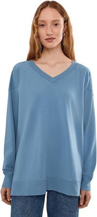Mod-o-doc Long Sleeve Open V-Neck Sweatshirt Womens Sweatshirt Misty Denim : LG (US 12-14), Cotton/Spandex