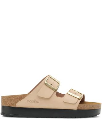 Birkenstock double-buckle platform slides - Neutrals
