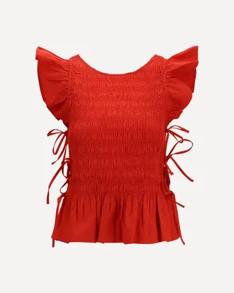 Ganni Ruched cotton Top with side bows Female 36
