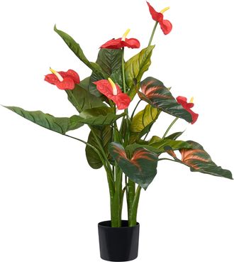 Beliani Planta Artificial En Maceta Para Interior Decoraci&oacute;n Moderna De Pl&aacute;stico 95 Cm Verde Anthurium
