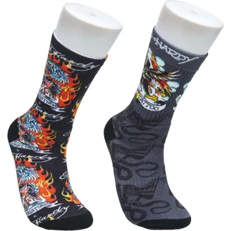 Ed Hardy Flaming Eagle 360 Print Full Cushion Crew Sock 2-Pack in Black at Nordstrom