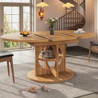 Merax Dark Brown Round Extendable Pedestal Dining Table 110-150 cm