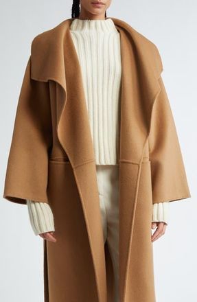 Toteme Annecy Open Front Wool & Cashmere Coat in Camel at Nordstrom, Size Medium