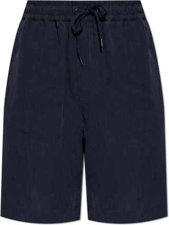 Giorgio Armani Linnen canvas bermuda shorts met platte voorkant - Heren - Korte Broeken - Blauw - XL - Linnen - Korte Broeken
