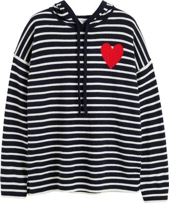 Chinti and Parker Felpa Breton Heart a righe con cappuccio - Blu