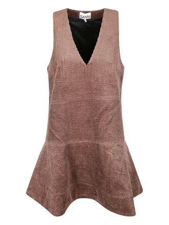 Ganni corduroy V-neck mini dress - Brown