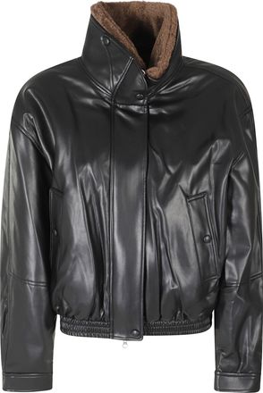 Low Classic Black Fur Collar Faux Leather Jacket