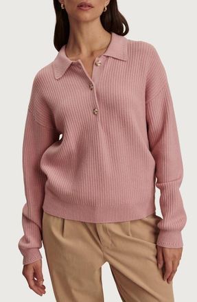 Varley Marlie Half Placket Knit Polo Sweater in Zephyr Mauve at Nordstrom, Size Xx-Small