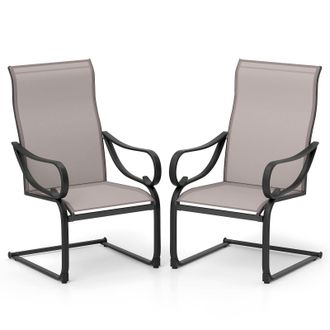 Costway Costway Patio C-Spring Dining Chairs Set of 2 Sling High-Back Chairs in Grey