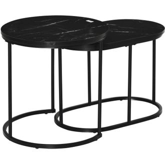 HOMCOM Set 2 Tavolini Bassi con Piano Effetto Marmo in MDF e Acciaio Nero