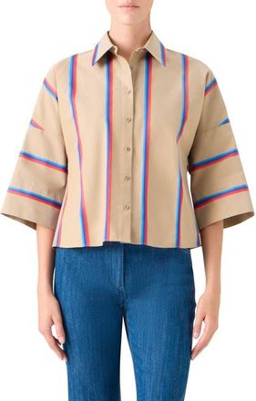Akris Stripe Button-Up Shirt in Beige - Multicolor at Nordstrom, Size 12