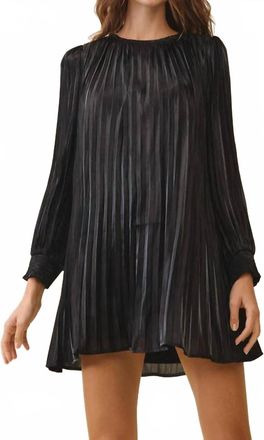 Entro Metallic Pleated Relaxed A Line Mini Dress In Black