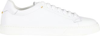 Doucal's White Grained Leather Rubber-Sole Sneakers