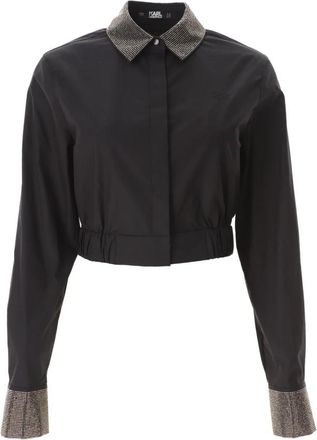 Karl Lagerfeld Rhinestone Cropped Shirt - Dames - Overhemden - Zwart - S - Katoen - Overhemden