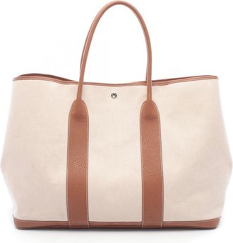 Herm&egrave;s Brown Ecru Ivory Canvas Toile H Tote Bag (Pre-Owned)