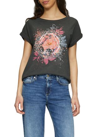 QS by s.Oliver T-Shirt QS, Damen, Gr. XL (42), schwarz, Jersey, Obermaterial: 100% Baumwolle, bedruckt, oversize taillenbedeckt, Rundhals, Shirts T-Shirt, mit Frontp