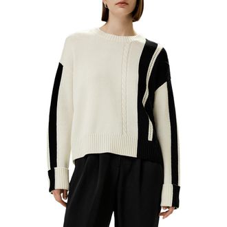 LilySilk Bicolor Stripe Knit Wool Sweater in White at Nordstrom, Size Medium