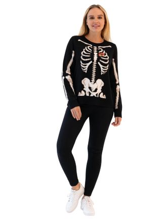Blizzard Bay Womens Bones Halloween Sweater, Black Skeleton, L