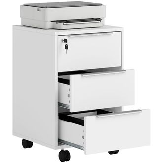 OEM Cajonera De Escritorio Con 3 Cajones Ruedas Cerradura Y 2 Llaves Para Estudio Sal&oacute;n 40x40x63,5 Cm Blanco