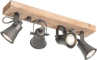 QAZQA R&uacute;stico Foco R&uacute;stico Negro Con Madera 4-luces Regulables - Jelle /acero Alargada Adecuado Para Led Max. 4 X 8 Watt - Qazqa