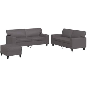 vidaXL Vidaxl - Juego De Sof&aacute;s 3 Piezas Cuero Sint&eacute;tico Gris