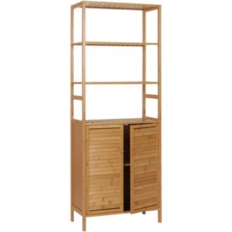 Hhg Arredo bagno bambu a listelle serie 877 mobile alto 4 ripiani 2 ante 168x64x33cm