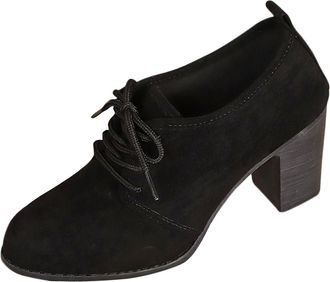 Generic Black Female Everyday Winter Heels with Round Toe and 3 Inch Thick Heel Suitable for Outdoor Adventures