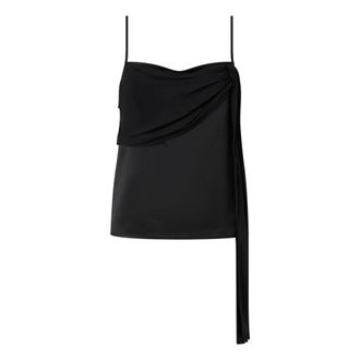 Pinko Pinko, Tops, Dames, Zwart, M, Satijn, Satijnen Hemdtop met Georgette Drapering