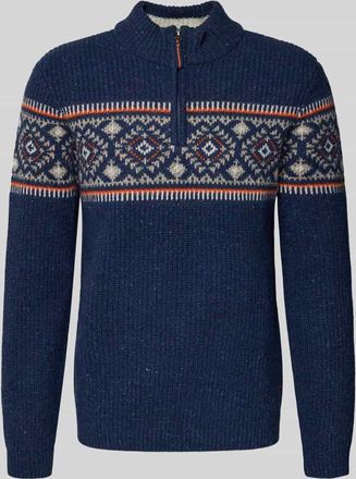 Ragman Norwegerpullover aus Woll-Mix mit Troyer-Kragen in Marine, Größe XXXL