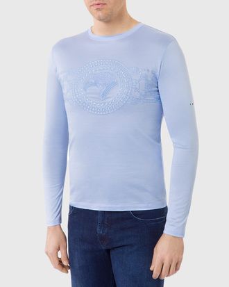 Stefano Ricci Mens Eagle Embroidered Long-Sleeve T-Shirt