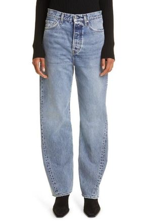 Toteme Twisted Seam High Waist Straight Leg Jeans in Worn Blue 485 at Nordstrom, Size 25 X 32