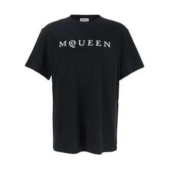 Alexander McQueen T-Shirts, male, Black, S, Black T-shirts and Polos with Flock Logo Print