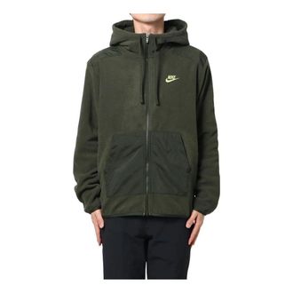Nike Sportswear Logo Embroidered Hooded Solid Color Jacket Dark Green DD4883-355