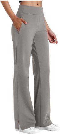 Generic Gym Yoga Trousers with Pockets Yoga Pants Women Fashion High Waist Wide Leg Sweatpants Baggy Plain Sports Lounge Trousers with Pockets Pants for Sprin