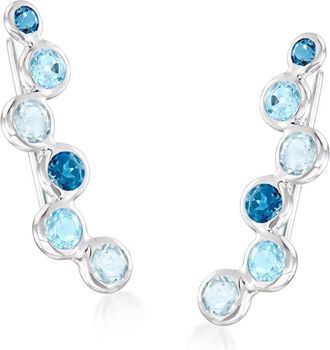 Ross-Simons Tonal Blue Topaz Bubble Ear Climbers in Sterling Silver
