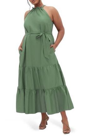 City Chic Kiana High Neck Maxi Dress in Light Khaki at Nordstrom Rack, Size 16W