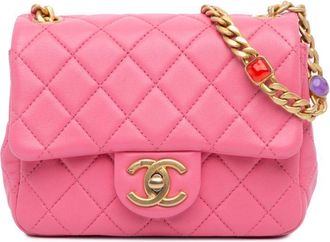 Chanel 2021 kleine Square Lambskin Pearl Samba Flap crossbodytas - Roze