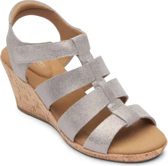 Rockport Briah New Sandals Womens Taupe Leather Wedge Heel Gladiator RHS8341