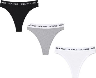 Jack Wills Dames-string met Deptford-logo (set van 3) (Wit/Grijs/Zwart)