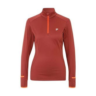 Fila Long Sleeve Training Tops, female, Red, Size: S Polyester Sweatshirt with Ribbed Hem and Cuffs