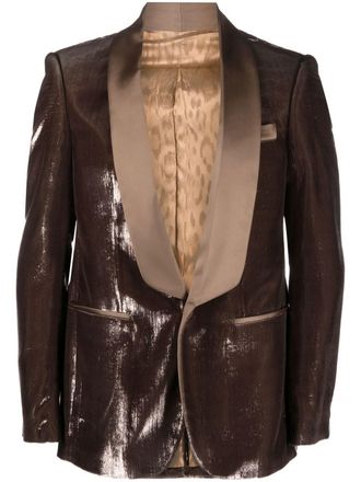Roberto Cavalli metallic-sheen single-breasted blazer - Brown