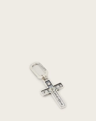 AllSaints Sterling Silver Small Cross Sterling Silver Pendant Charm, Size: One Size