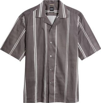 BOSS C-Lars Relaxed Fit Camp Shirt in Medium Purple at Nordstrom, Size Xx-Large