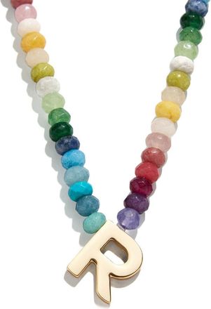 BaubleBar Rainbow Beaded Initial Pendant Necklace in Rainbow Multi - R at Nordstrom