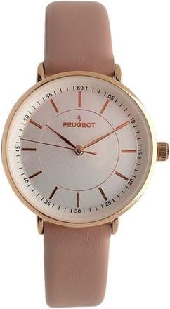 Peugeot Modern Round Calfskin Leather Watch- 30MM in Pink at Nordstrom